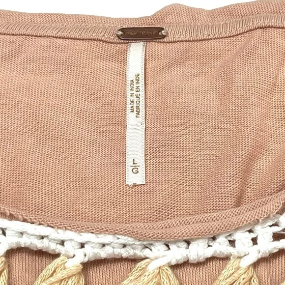 Free People High Hopes Cotton Crocheted-Yoke Lace-Sleeved Top Size Large - Picture 8 of 11